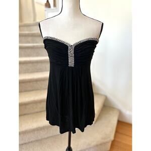 Vintage Y2K Black Stretchy Strapless Rhinestone Studded Baby Doll Tube Top